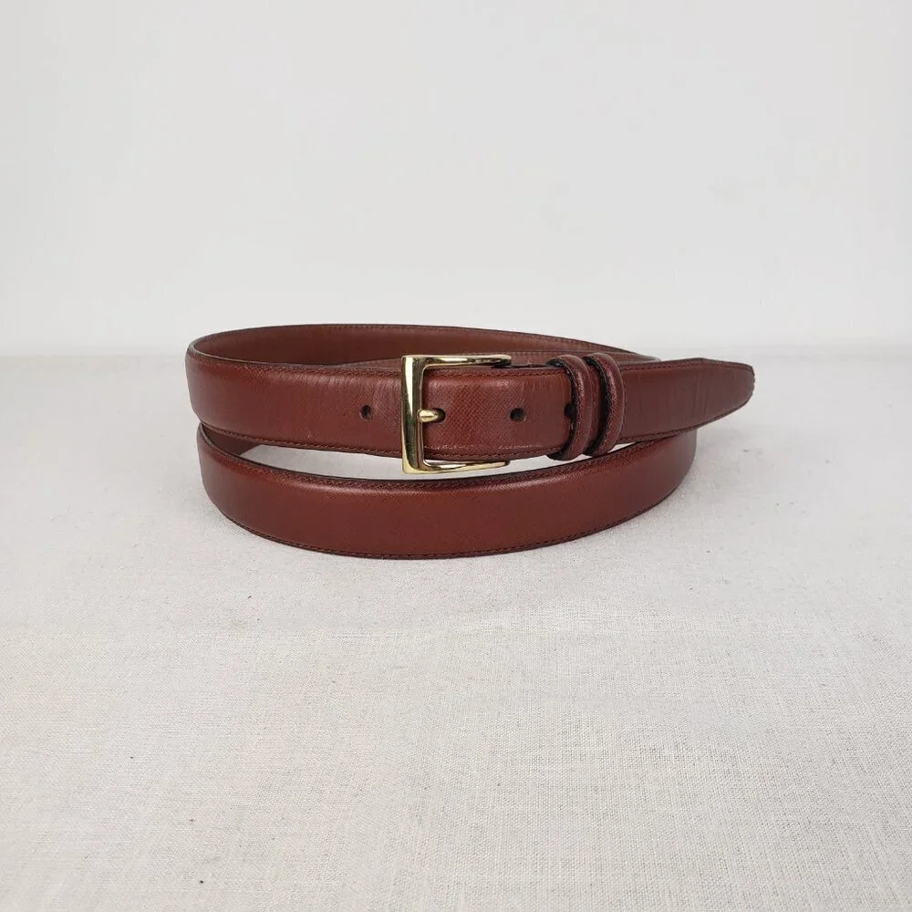 Arden Leather Co Brown Full Grain Cowhide Belt Gold Tone Brass Buckle Mens 50